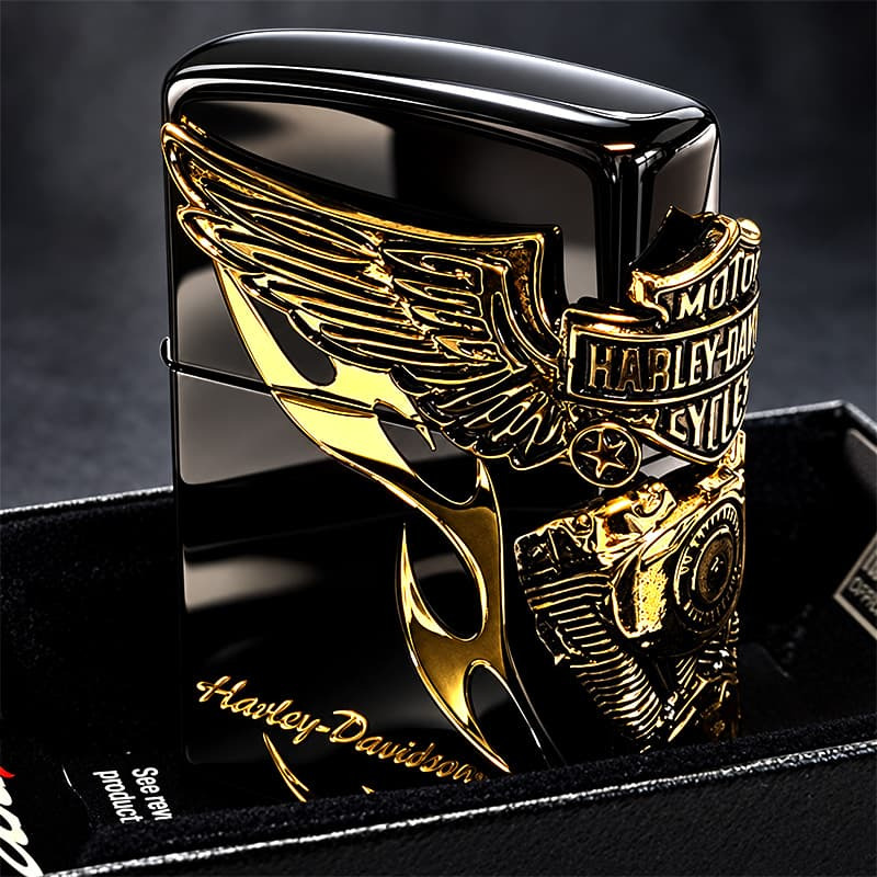ZIPPO ハーレーダビッドソン ジッポ ライター イオンブラック＆アンティークゴールド 3面メタル 国内限定モデル 両面加工 黒金 かっこいい おしゃれ メンズ ギフト プレゼント