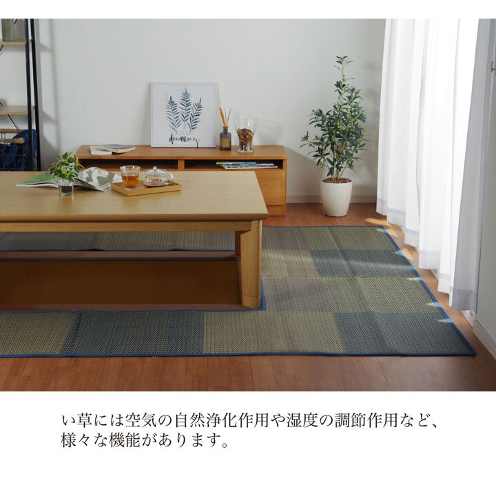 夏ラグ 夏用カーペット 堀こたつ 掘りごたつ 堀り 炬燵 い草 ラグ 敷 市松 くり抜き 付属 マジックテープ 連結 裏 不織布 約191×250cm（中抜き:約90×120cm）