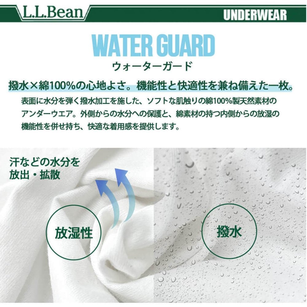 L.L.Bean エルエルビーン レディース 半袖インナーシャツ 綿100% 撥水 吸放湿 ムレにくい 汗冷え防止 肌着 下着 Tシャツ トップス 登山用 キャンプ アウトドア スポーツウェア ブランド 黒 白 M L XL karlas