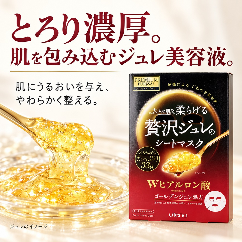 プレミアムプレサ 贅沢ジュレのシートマスク Wヒアルロン酸 3回分 / シートマスク シートパック フェイスマスク フェイスパック 保湿 高級 エイジングケア