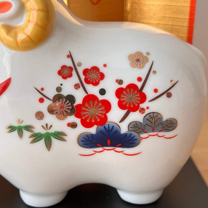 干支 置物 薬師窯 白祥招福未 (松竹梅・親子) 77 干支の置物 羊 未 未年 陶器 ひつじ ヒツジ 2027年  干支置物 薬師 窯 の 置物 飾り 2027 迎春 正月 縁起 粗品 景品 伝統工芸・陶器の和遊感