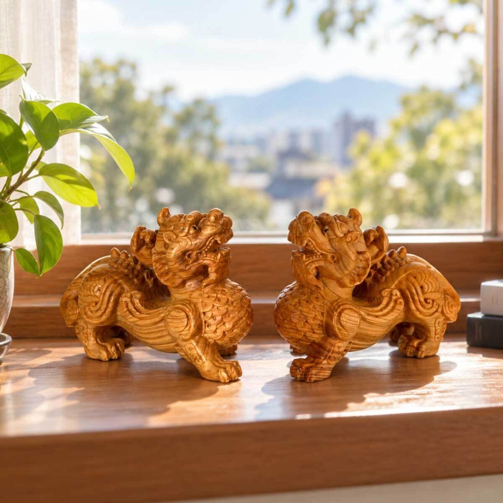 貔貅 置物 一対 天然木 木彫り 雌雄セット 金運 招財 蓄財 商売繁盛 風水 開運 玄関 リビング 店舗 オフィス 縁起物 瑞獣