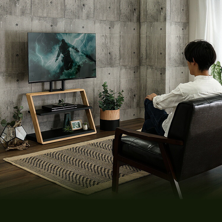 テレビスタンド 壁寄せ 32～55インチ対応 棚付き ハイタイプ 高さ3段階調節 棚板5段階調節 Z型 木目調 スチール 転倒防止ワイヤー付き 省スペース おしゃれ 北欧風 モダン テレビ台 TVスタンド ウォールナット シャビーオーク リビング 新生活