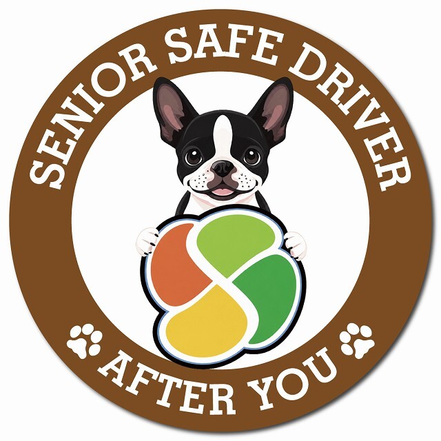 カーサイン 高齢者マーク SENIOR SAFE DRIVER ボストンテリア マグネット 強力 直径13cm 肉球 日本製 車 ステッカー