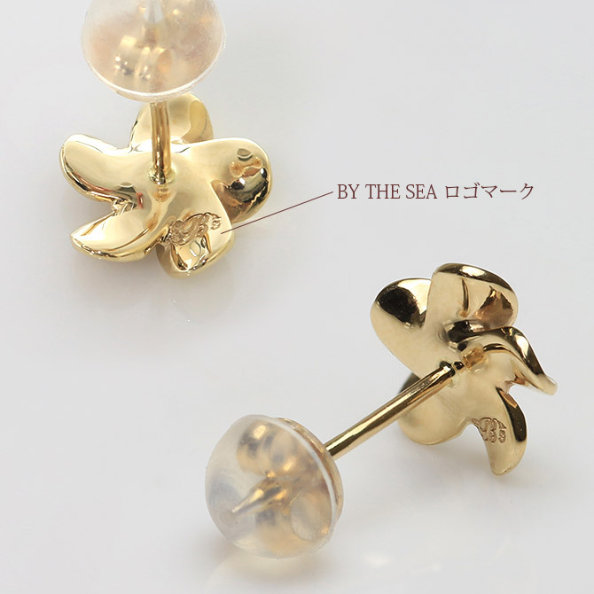 ハワイアンジュエリー ピアス プルメリア イエローゴールド ピアス Mサイズ 花8mm 片耳(1個)購入可 K14ハワイアンジュエリー ピアス ジルコニア 14K シリコンキャッチ シンプル 20G ゲージ BY THE SEA バイザシー プレゼント ハロウィン 【品番：GE102】