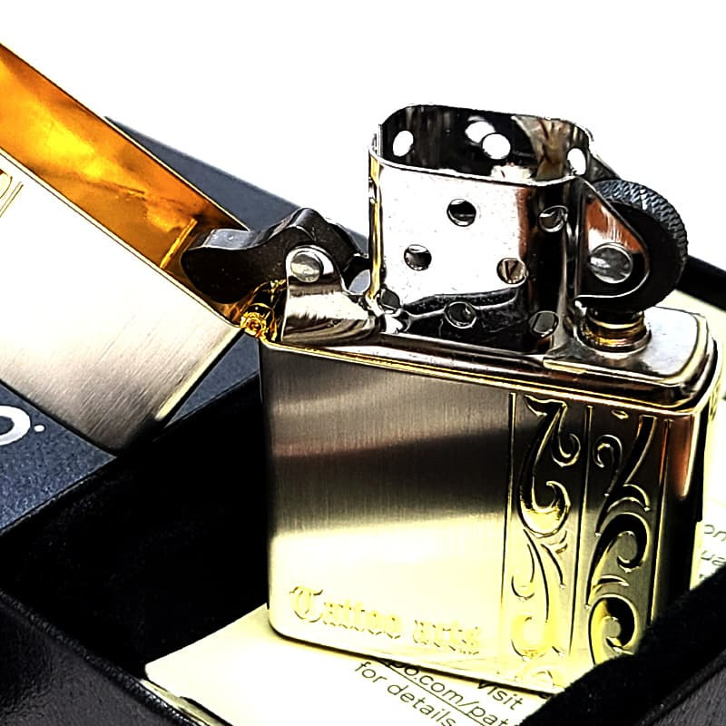 ZIPPO ライター トライバル アラベスク おしゃれ ジッポ シルバーサテン サイドゴールド 唐草 彫刻 かっこいい シンプル レディース メンズ プレゼント ギフト