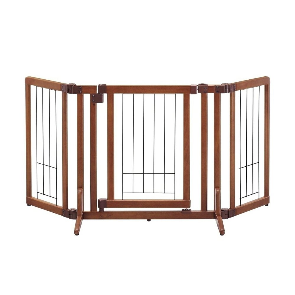 リッチェル Richell ペット用 木製おくだけドア付ゲート S ブラウン 犬 ゲート 柵 屋内 小型犬 折りたたみ 置くだけ 幅調節可 通り抜け防止 脱走防止 ゴム脚付き
