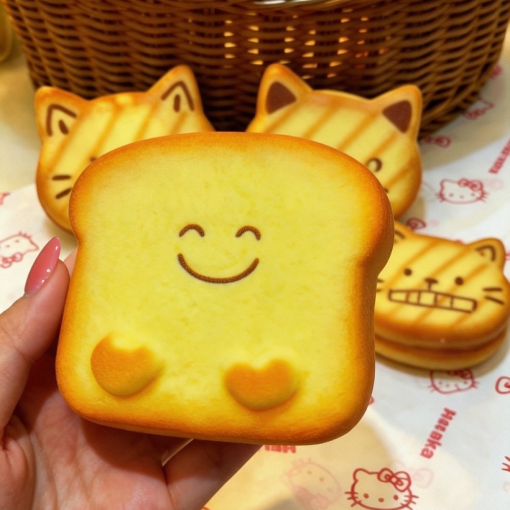 ぷにもち スクイーズ トースト パン やわらか もちもち PU素材 低反発 かわいい スマイル おもちゃ 握る 癒し 雑貨 デスク インテリア 暇つぶし 気分転換 プレゼント