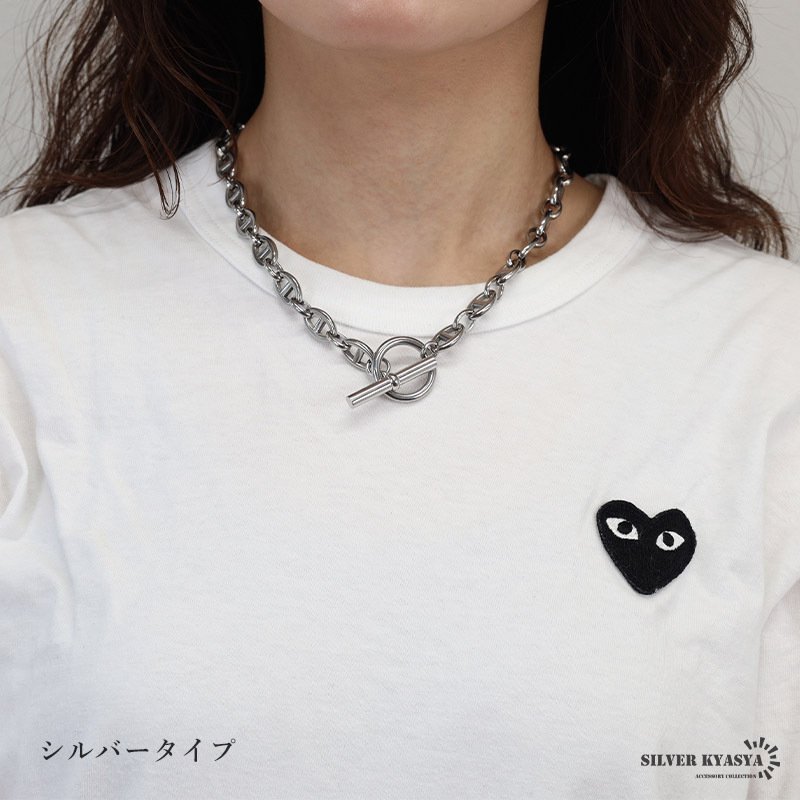 ステンレス マンテルネックレス アンカー チェーンネックレス 18KGP ゴールド シルバー シンプル 存在感 メタル お洒落 錨 レディース 女性 金属アレルギー対応