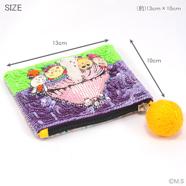  タマオワールド スパンコール刺繍ポーチ コジコジ mushroom 定形外 送料無料 POC3759 スパンコール 刺繍 ポーチ 小銭入れ