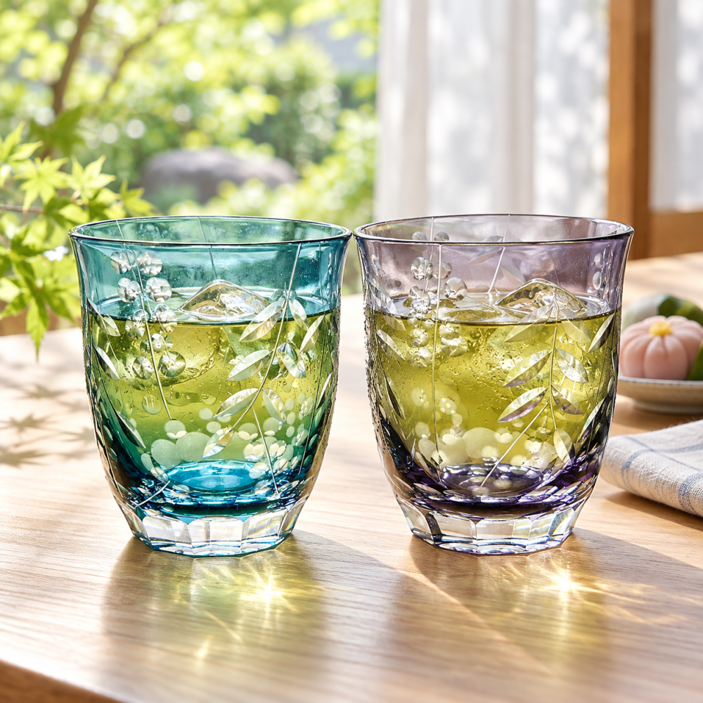卒業 退職 名入れ ギフト SXX 切子 清涼カラーグラス 単品 / プレゼント ギフト 退職 記念 誕生日 古希 喜寿 早寿 長寿 祝い 紫 青 選べるカラー 数量限定