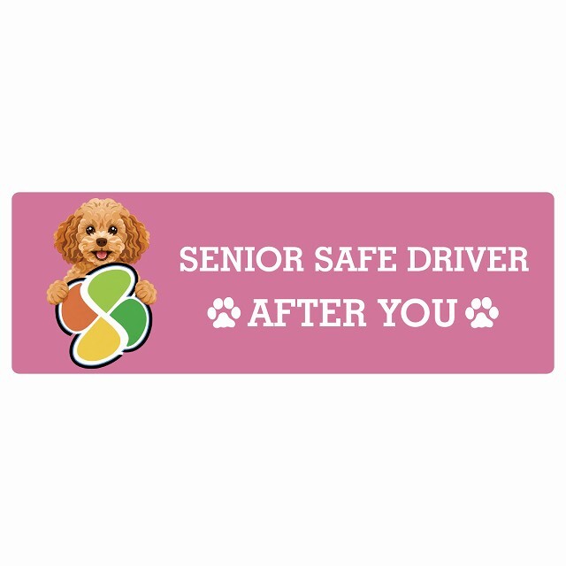 カーサイン 高齢者マーク SENIOR SAFE DRIVER キャバプー ステッカー シール 長方形 20x6.7cm 肉球 日本製 車