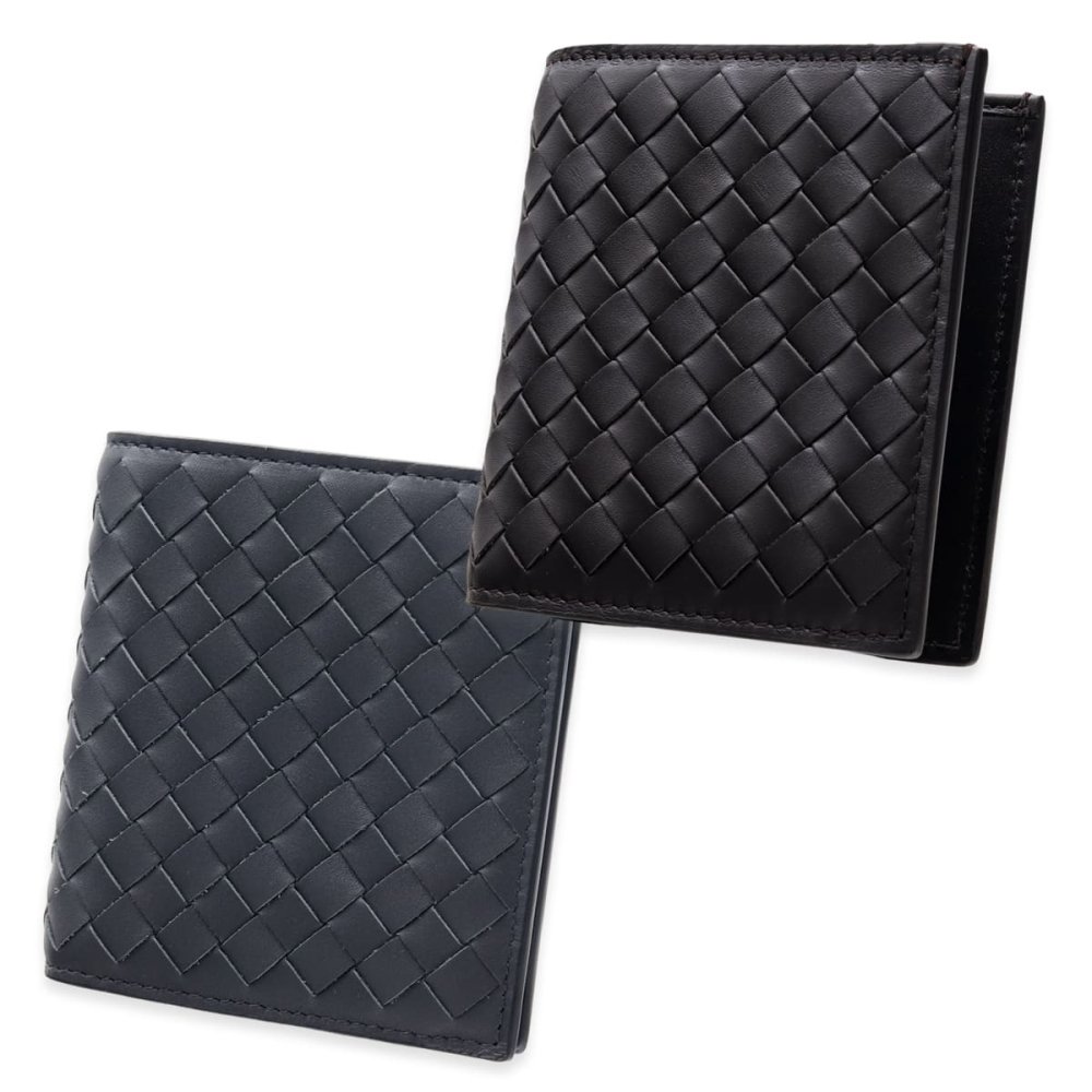 選べる2色 ボッテガヴェネタ 二つ折り財布 メンズ イントレチャート BOTTEGA VENETA 小銭入れなし 札入れ カード入れ6枚 本革 レザー ダークブラウン ダークグレー コンパクト 222338 V47W1 2006 2015