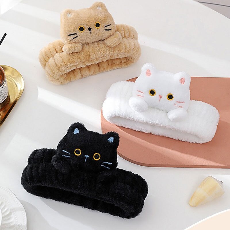 ヘアバンド 猫付き 洗顔  ターバン 吸水 ふわふわ かわいい  ヘアーバンド タオル地 風呂 汗止め タオル お風呂上り バスグッズ 化粧 おしゃれ 髪用 吸水ヘアバンド ヘアドライ 速乾 大人 プレゼント ギフト マスコット ぬいぐるみ