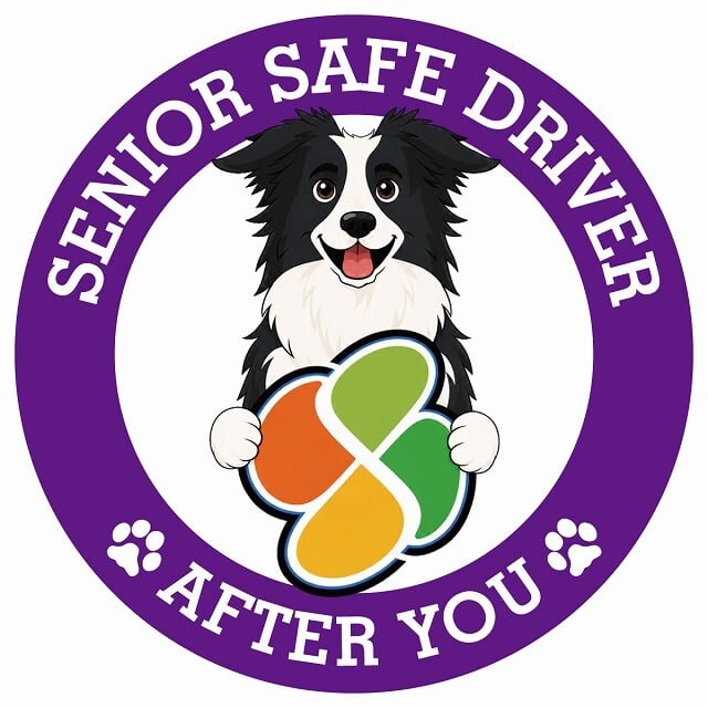 カーサイン 高齢者マーク SENIOR SAFE DRIVER ボーダーコリー ステッカー シール 直径13cm 肉球 日本製 車