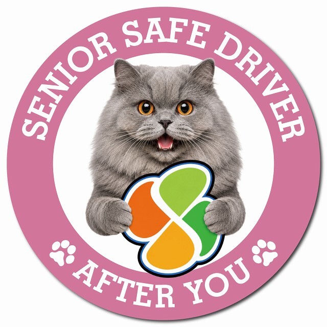カーサイン 高齢者マーク SENIOR SAFE DRIVER ブリティッシュロングヘア マグネット 強力 直径13cm 肉球 日本製 車 ステッカー