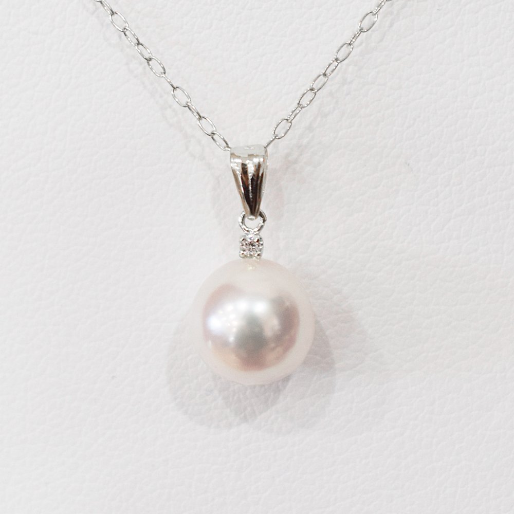 ［pearl615］8mm - 8.5mm ホワイトピンク ペンダント ダイヤモンド付 あこや真珠 0.01ct