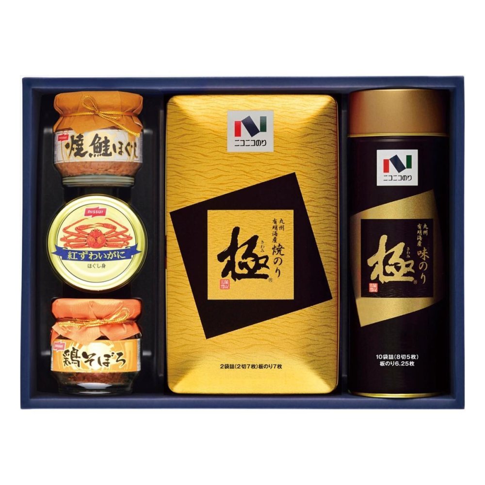 ニコニコのり 海苔 カニ缶 瓶詰め詰合せ 5点入 味付のり セット 焼きのり 缶詰 のり 詰め合わせ【北海道・沖縄県・離島 配送不可】