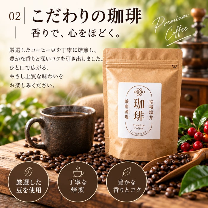 力塩 塩焙煎珈琲 セット 山口県 光市 室積 塩 コーヒー 珈琲 海水塩 調味料 コーヒー豆 ご当地 お取り寄せ ギフト プレゼント 贈り物 自宅用 食品 詰め合わせ お中元 御中元 父の日 母の日 アイス ギフト 贈り物 フルーツ スイーツ プレゼント お菓子 内祝い 誕生日 香典