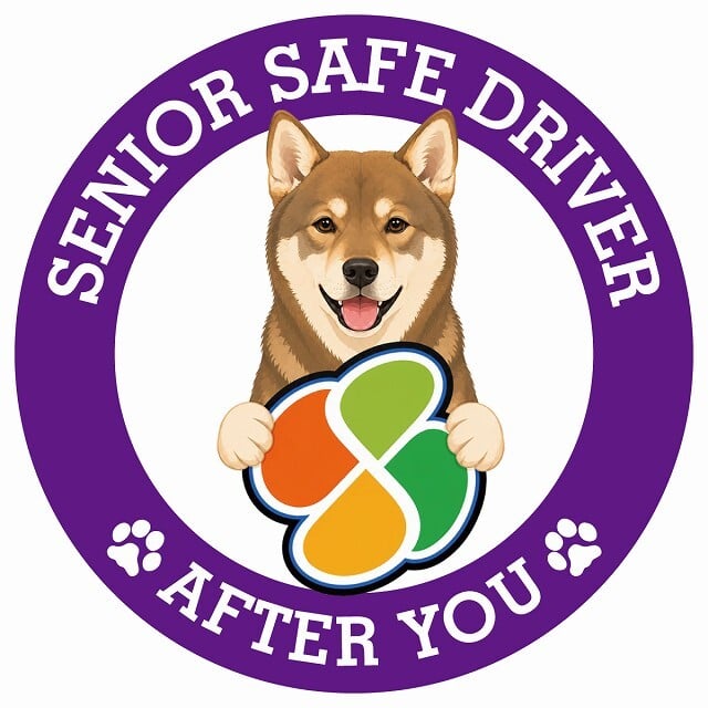 カーサイン 高齢者マーク SENIOR SAFE DRIVER 四国犬 ステッカー シール 直径13cm 肉球 日本製 車