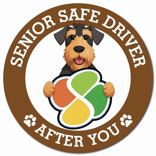 カーサイン 高齢者マーク SENIOR SAFE DRIVER エアデールテリア マグネット 強力 直径13cm 肉球 日本製 車 ステッカー
