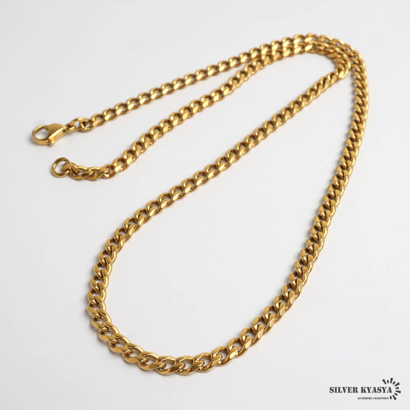 チタン 幅4mm 喜平ネックレス ゴールド メンズ 細身 チェーン アクセサリー シンプル 首飾り 金色 ベーシック カジュアル きれいめ 大人 スタイリッシュ 単品使い 重ね着け コーディネート 定番デザイン 金属アレルギー対応