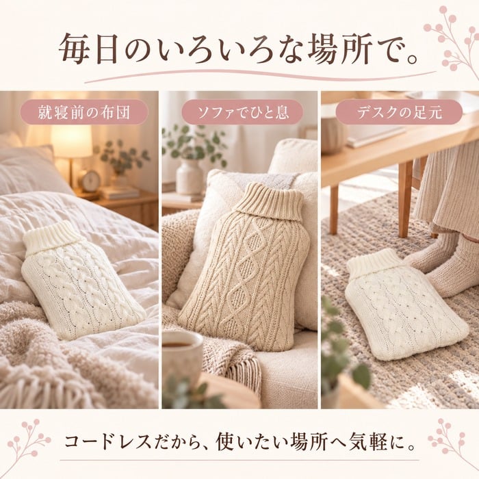 湯たんぽ 充電式 蓄熱式 おしゃれ かわいい ニット 洗えるカバー付き 繰り返し使える 急速充電 電気湯たんぽ 電気あんか コードレス 長時間保温 防寒グッズ ギフト プレゼント
