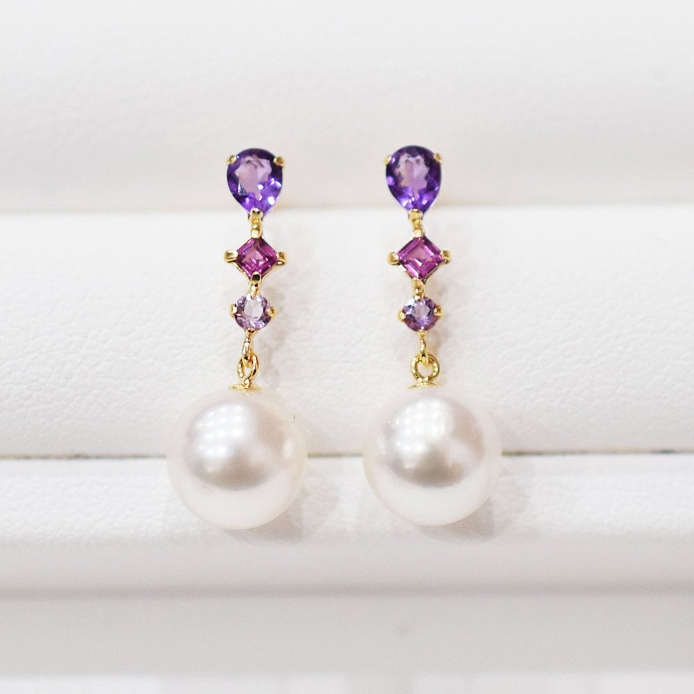 ［pearl612］7.5mm - 8mm ホワイトピンク 半貴石 ピアス あこや真珠