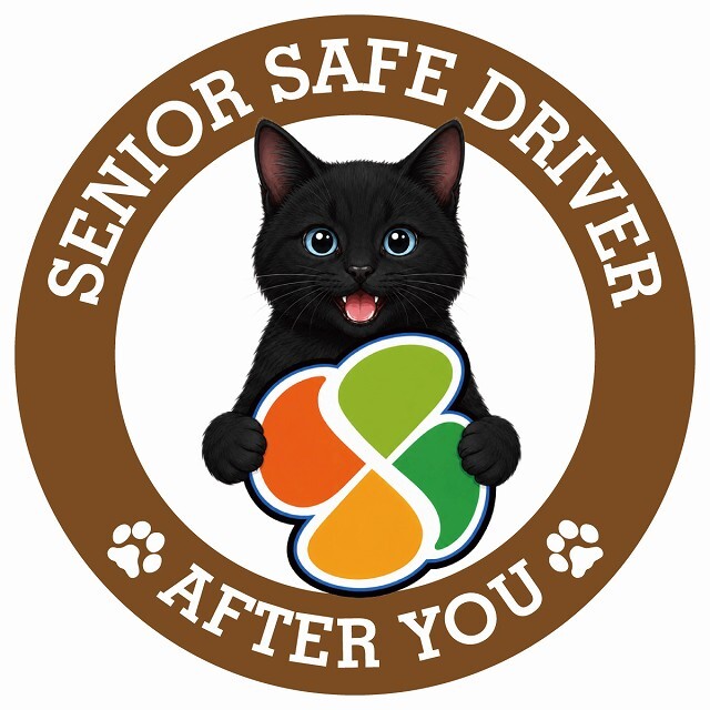 カーサイン 高齢者マーク SENIOR SAFE DRIVER 黒 ステッカー シール 直径13cm 肉球 日本製 車
