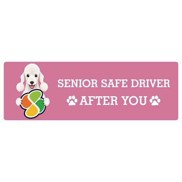 カーサイン 高齢者マーク SENIOR SAFE DRIVER ベドリントンテリア ステッカー シール 長方形 15x5cm 肉球 日本製 車