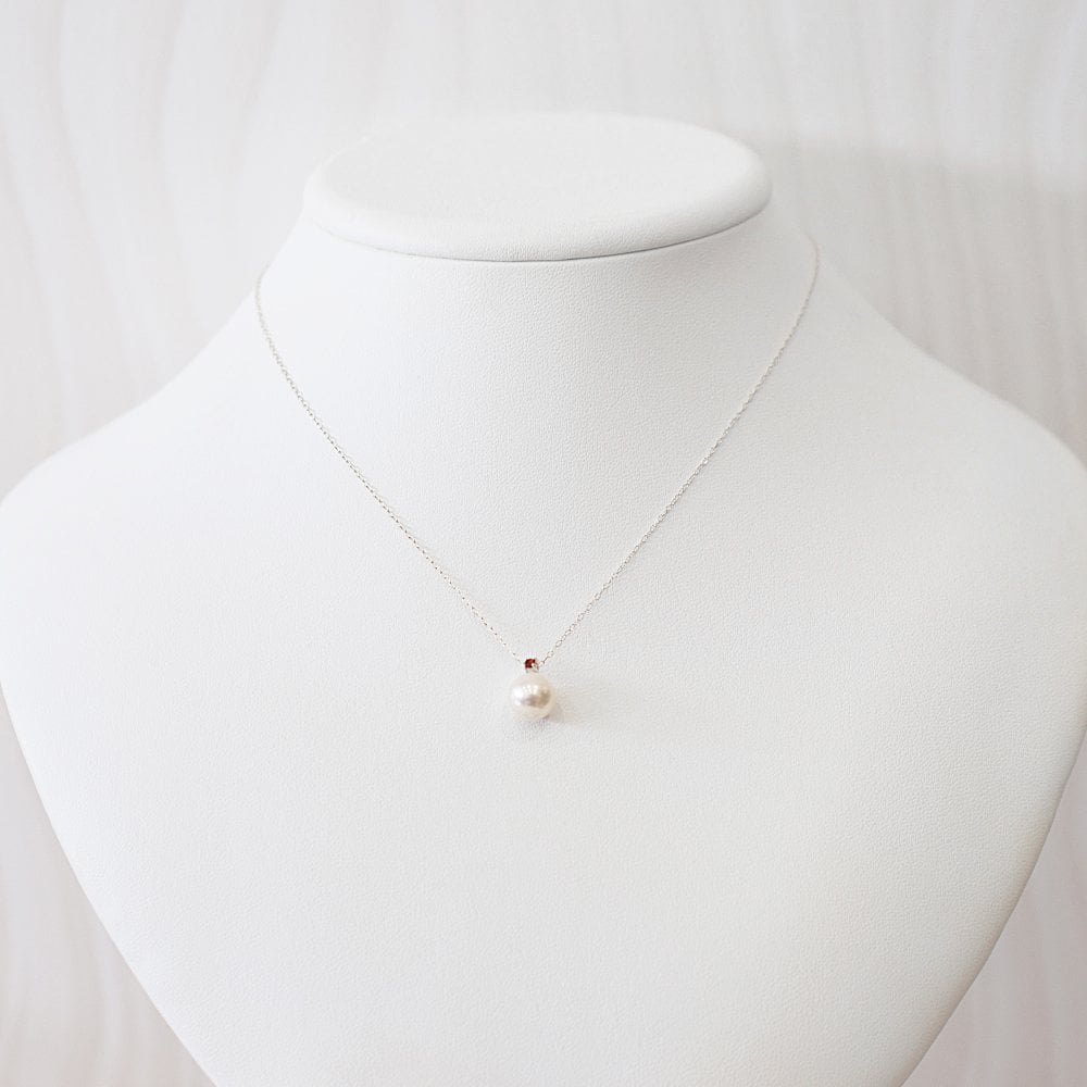 ［pearl597］ 8mm - 8.5mm ホワイトピンク ペンダント ネックレス 1月 誕生石 ガーネット あこや真珠