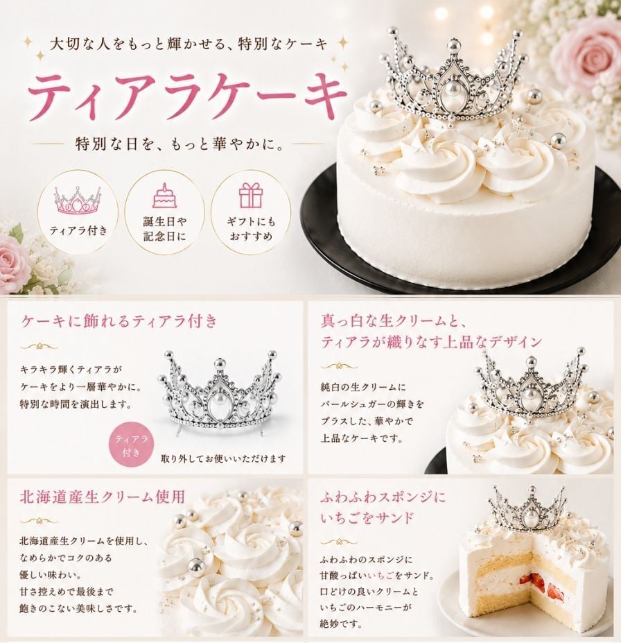 【ランキング受賞】 ティアラケーキ 5号 ショートケーキ バースデー 誕生日ケーキ 翌日配達 女の子 可愛い お姫様 冷凍ケーキ 予約 可愛いケーキ スイーツギフト お急ぎ プリンセス ケーキ誕生日 白い 映え 夏ギフト 内祝い