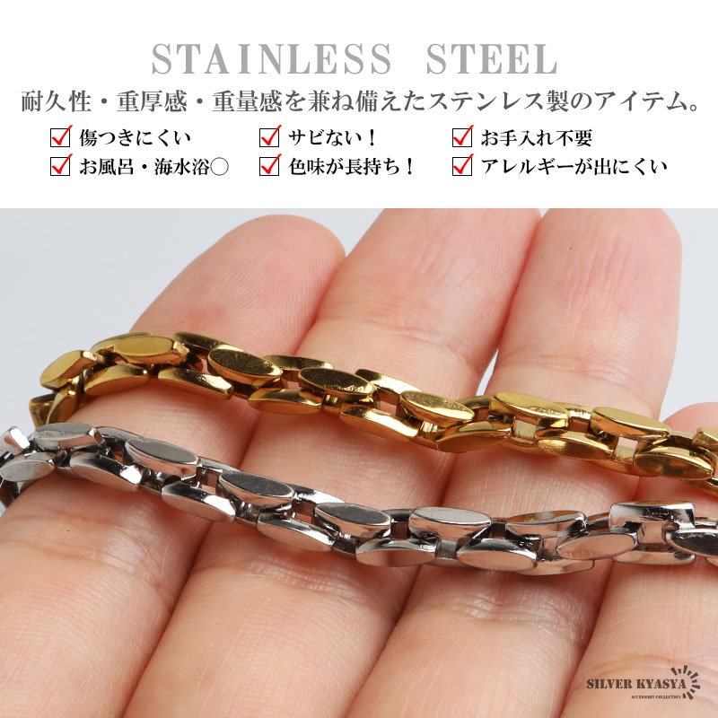 ステンレス 珍しい形状 チェーンネックレス メンズネックレス ゴールド シルバー スクエア シンプル 重厚感 存在感 メタル 男性 金属アレルギー対応