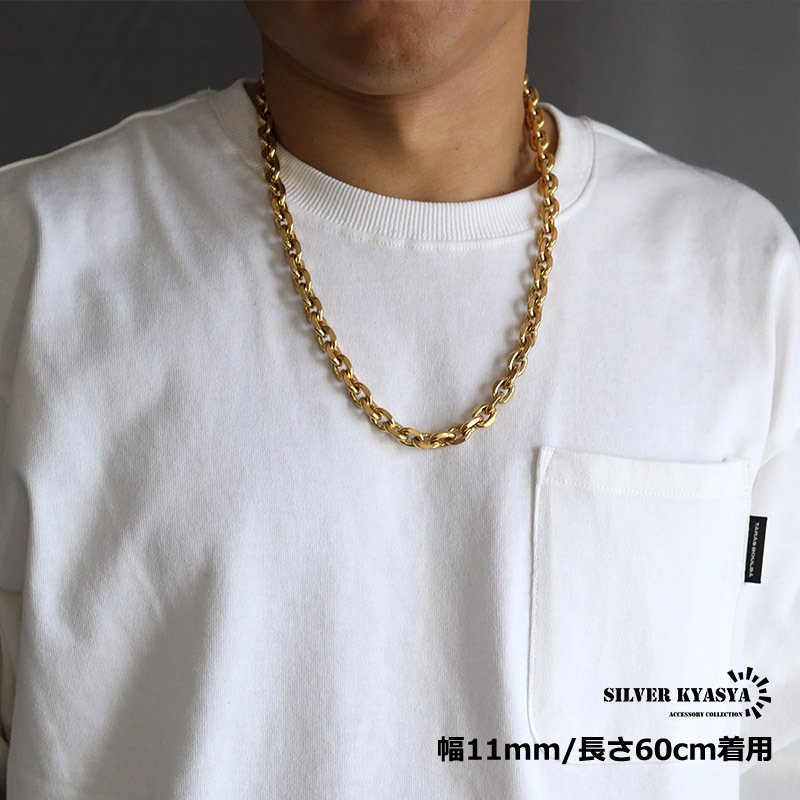 ステンレス あずきチェーンネックレス 4面カット ゴールド 金 18K GP 重量感 ゴールドネックレス 太め 細め 幅9タイプ 切れにくい 錆びにくい 金属アレルギー対応