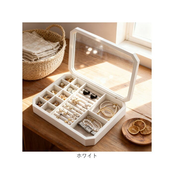 アクセサリーケース 通販 木製小物入れ ジュエリーケース アクセサリー収納 収納ボックス 宝石箱 天然木製 ガラス蓋付き 北欧インテリア 韓国インテリア 指輪ケース ピアス収納 おしゃれ ギフト ウッドボックス ディスプレイ