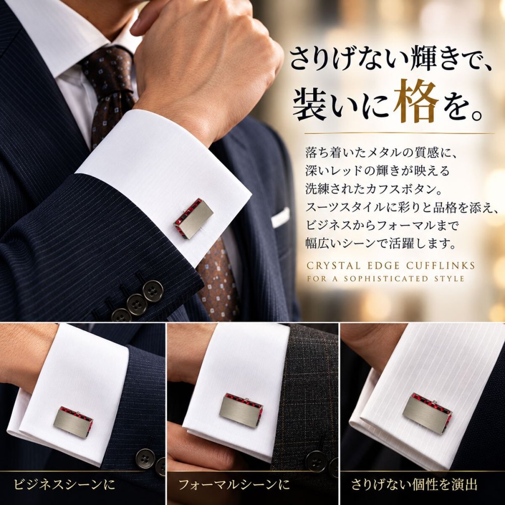 鎌倉カフス工房 エッジ レッドクリスタル カフスボタン ec148 赤 カフリンクス メンズ 結婚式 プレゼント ギフト 誕生日