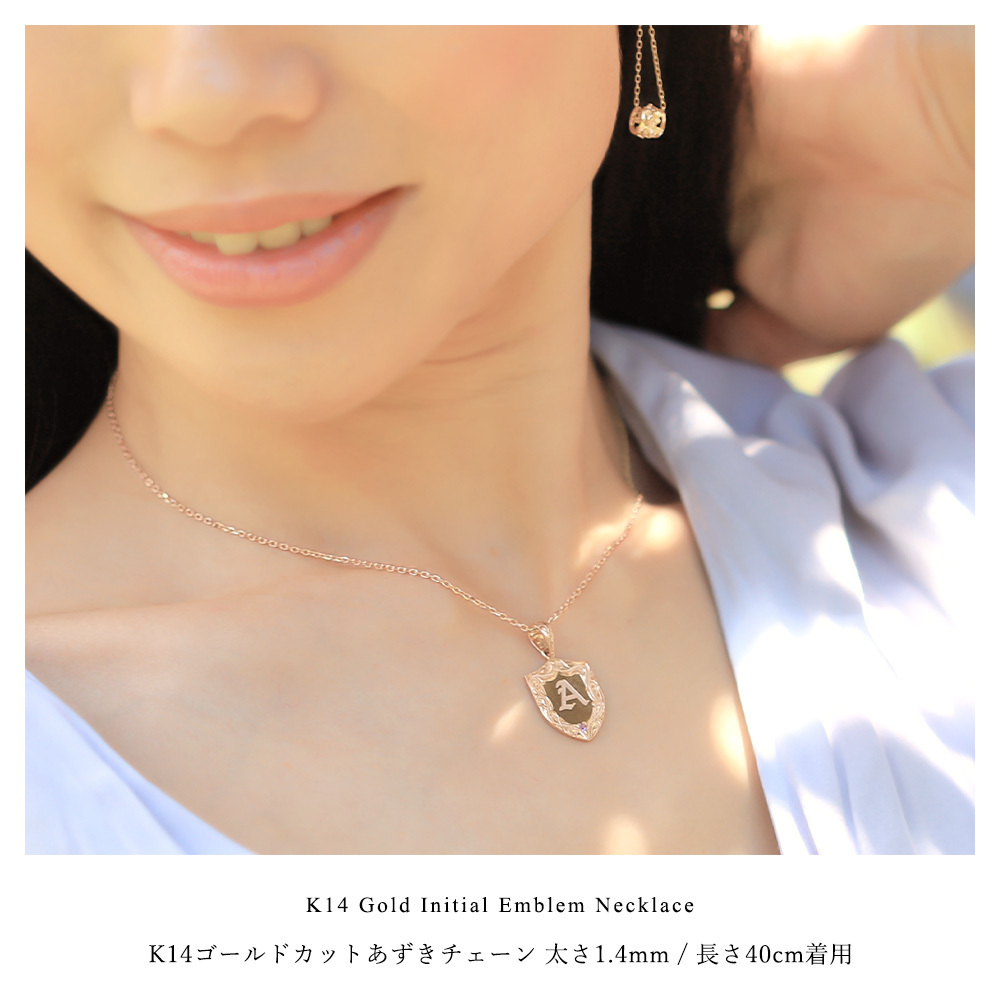 ゴールド ネックレス ハワイアンジュエリー ネックレス イニシャル ピンクゴールド ネックレス 刻印 無料 誕生石入れ可 エンブレム型 イニシャル 14k k14カットあずきチェーン太1.4mm ギフトラッピング可能 プレゼント ハロウィン 【品番：CG-GP111R-CH1020】
