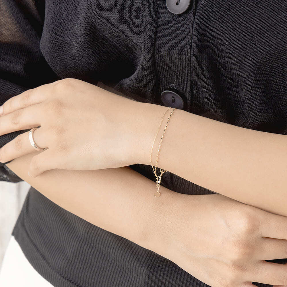 選べる誕生石12色 RITA JEWELRY エクレアチェーン カットアズキチェーン 10金 K10 イエローゴールド 2連 レディース ブレスレット RTB7008 シンプル 人気 ギフト 誕生日 女性 彼女 プレゼント 普段使い 誕生日プレゼント おすすめ プレゼント 人気 ブランド 秋アクセ　秋ジュエリー ご褒美ジュエリー 彼女 ギフト バースデー ギフト 記念日
