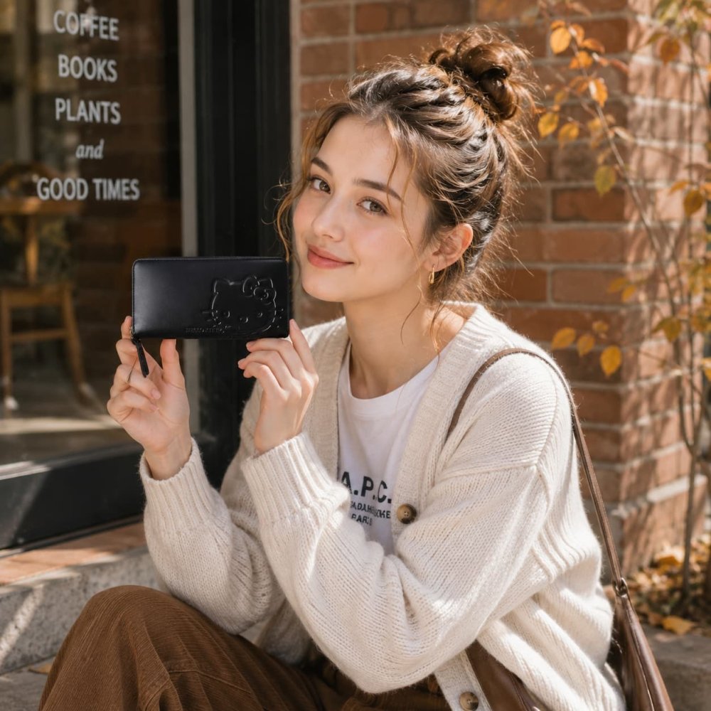 HELLOKITTY 長財布 ロングウォレット 財布 さいふ サイフ ウォレット ハローキティ 使いやすい かわいい シンプル レディース ギフト プレゼント ブラック 2w06