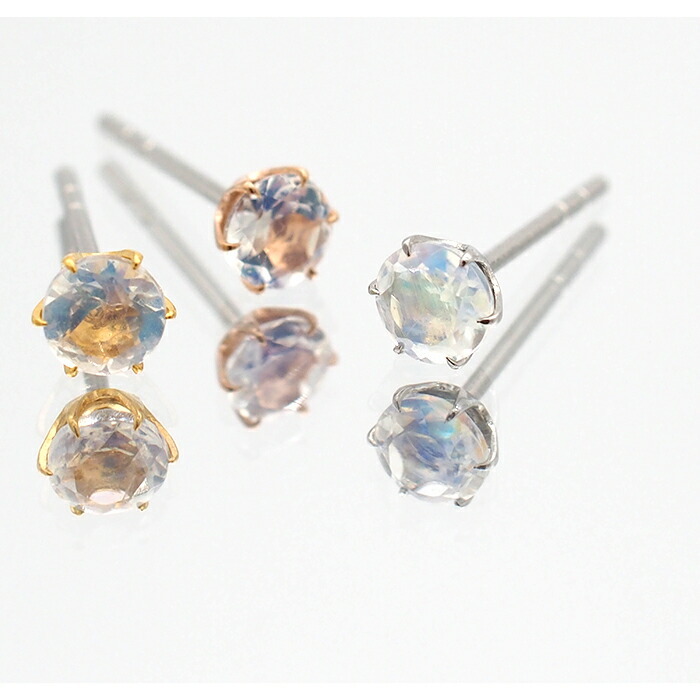 セカンドピアス つけっぱなし ピアス 天然石 6月 誕生石 4mm ブルームーンストーン 軸太 ロングポスト 金属アレルギー対応 ステンレス 医療用 サージカル 片耳 1個