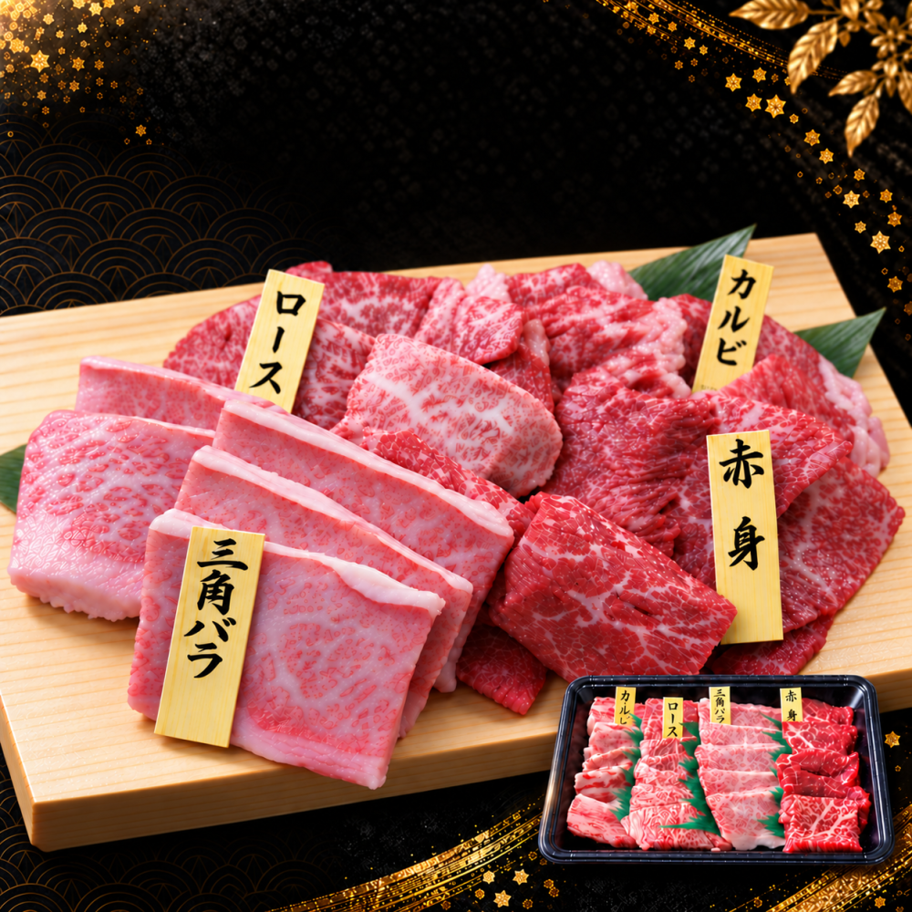 A5黒毛和牛 焼肉セット4種食べ比べ1200g 400g×3パック 特選カルビ（三角バラ）・ロース・カルビ・赤身 肉ギフト