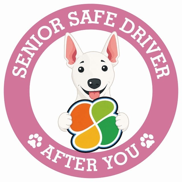 カーサイン 高齢者マーク SENIOR SAFE DRIVER ミニチュアブルテリア ステッカー シール 直径13cm 肉球 日本製 車