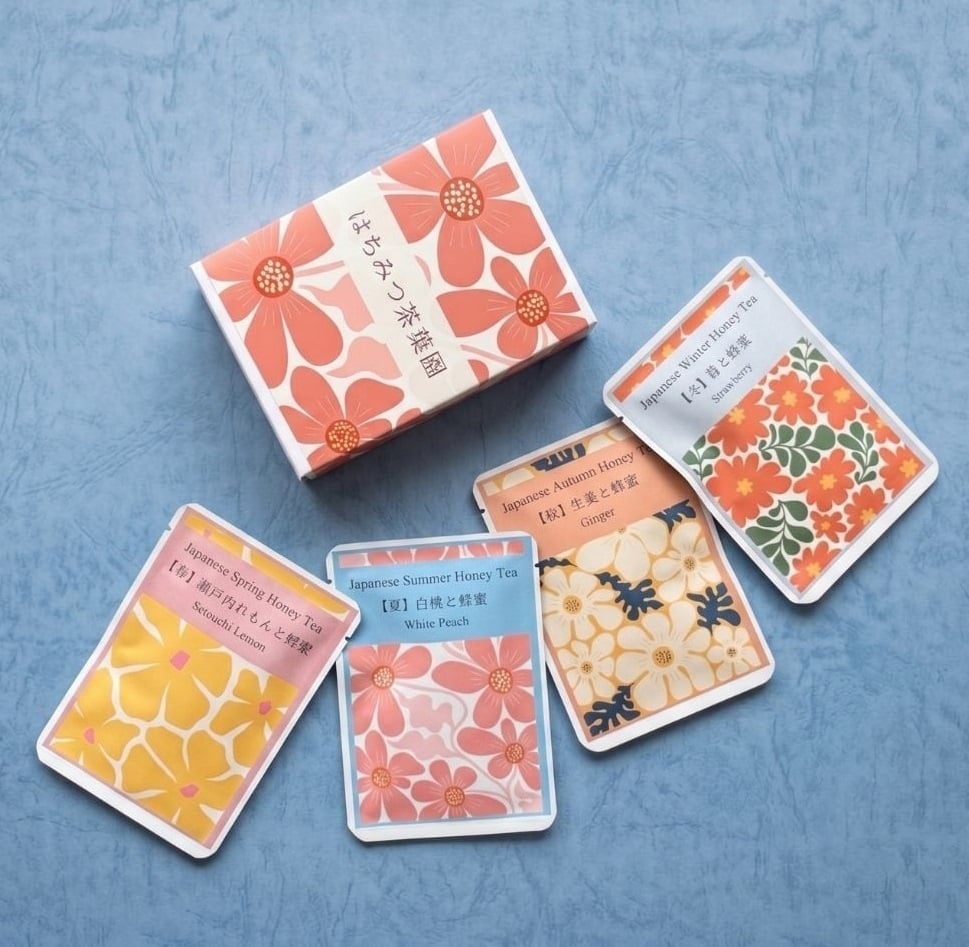瑠璃の華 四季の蜂蜜紅茶（4種セット）ギフト 春｜瀬戸内れもんと蜂蜜 夏｜白桃と蜂蜜 秋｜生姜と蜂蜜 冬｜苺と蜂蜜