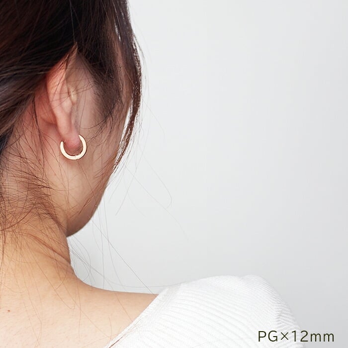 つけっぱなし フープピアス キャッチレス レディース ゴールド YG 平打ち 中折れ 2mm×10mm／13mm 片耳 金属アレルギー 医療用 サージカル ステンレス 上品 カジュアル アクセサリー プレゼント