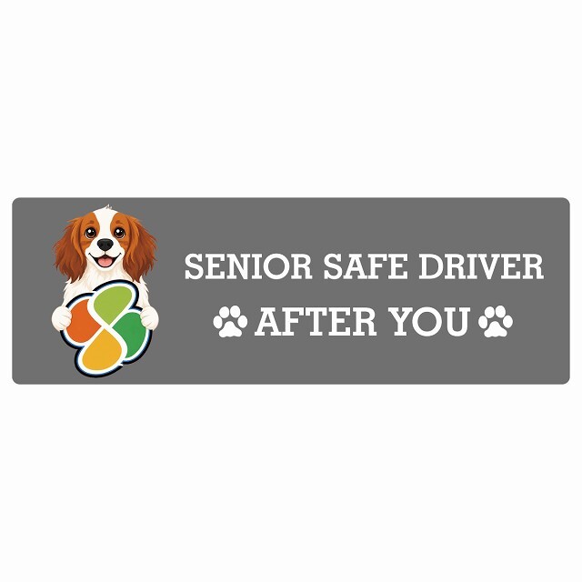 カーサイン 高齢者マーク SENIOR SAFE DRIVER コーイケルホーンディエ ステッカー シール 長方形 20x6.7cm 肉球 日本製 車