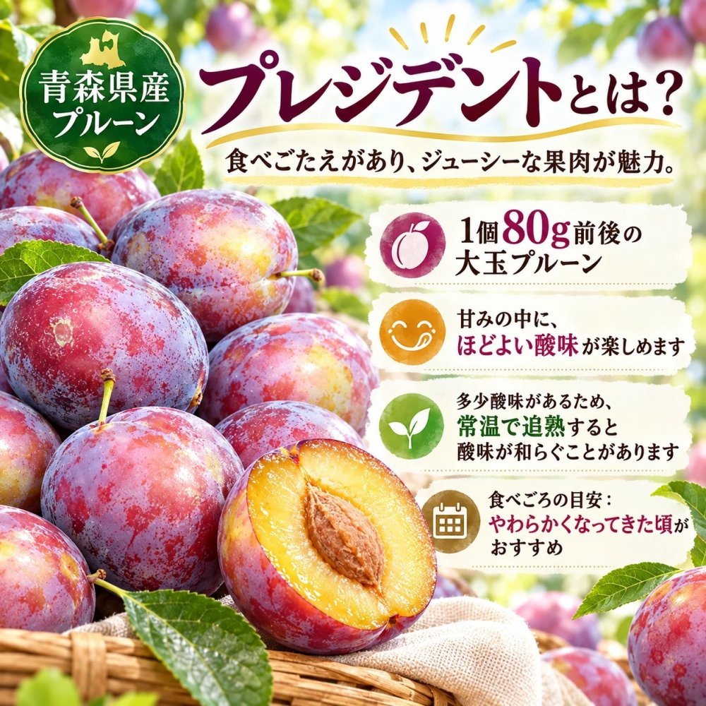 クール冷蔵便　青森県産　プルーン　プレジデント　家庭用　５ｋｇ　送料無料