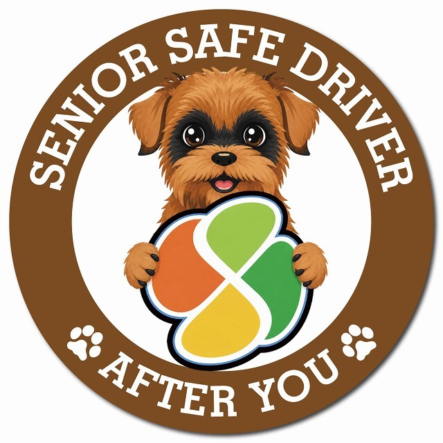 カーサイン 高齢者マーク SENIOR SAFE DRIVER ブリュッセルグリフォン マグネット 強力 直径13cm 肉球 日本製 車 ステッカー