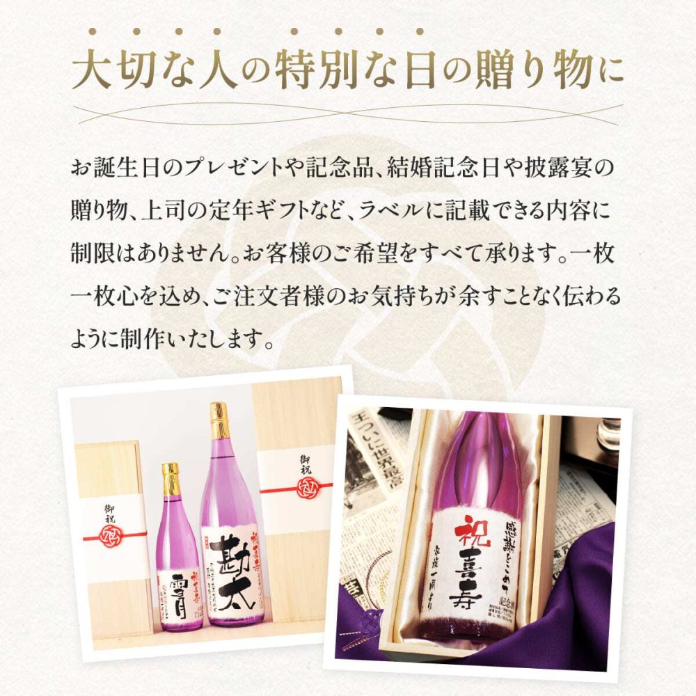 77歳の祝い プレゼント 女性 喜寿 77年前の新聞付き 父親 母親 両親 紫色 名入れ 贈り物 誕生日 敬老の日 即日発送 【紫式部】720ml ちゃんちゃんこ付き 日本酒