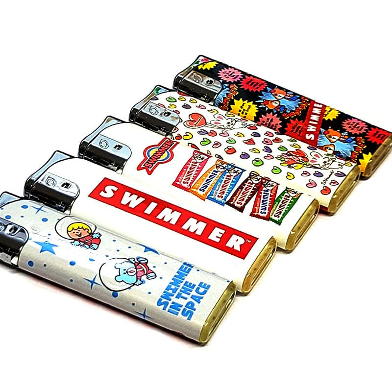 電子ガスライター かわいい SWIMMER 5本セット カラフル デザイン5種 CR対応 使い切り おしゃれ 使い捨て たばこ 喫煙具 レディース ギフト プレゼント