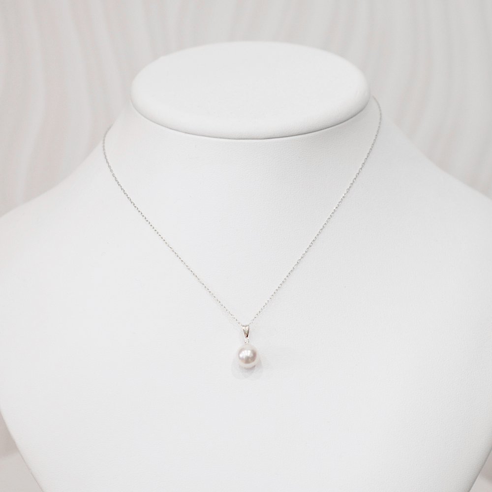 ［pearl615］8mm - 8.5mm ホワイトピンク ペンダント ダイヤモンド付 あこや真珠 0.01ct